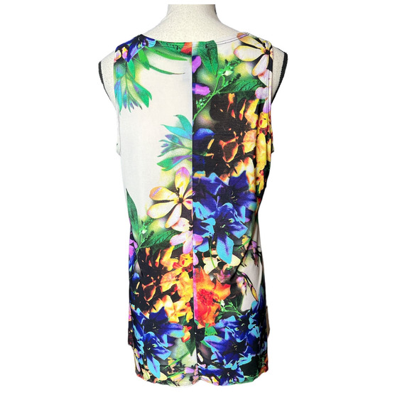 Susan Lawrence Blouse Size L in Multicolored Floral Print Asymmetrical Hemline - Picture 3 of 5